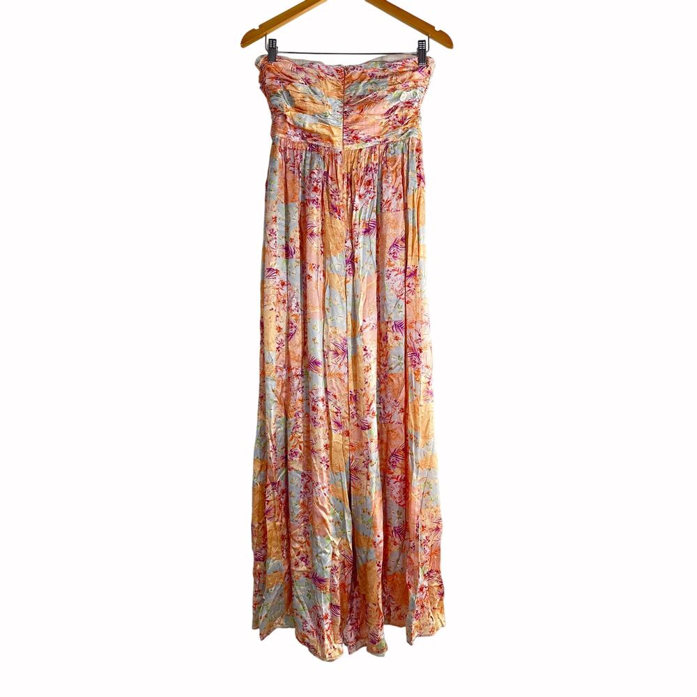 AMUR Kallia Jumpsuit 100% Silk Floral Patchwork Strapless Wide Leg Multicolor 6 - Picture 5 of 10